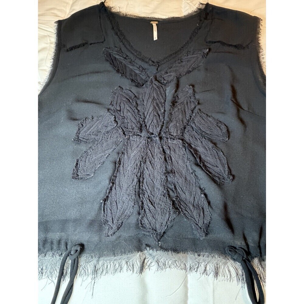 Free People Black Sheer Sleeveless Crop Top Embroidered Flower Small